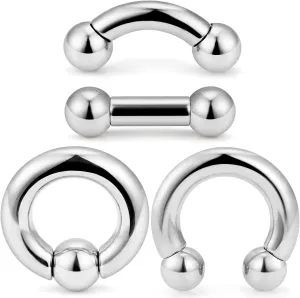Ocptiy 2G 4G 6G 8G Septum Rings Large Ear Gauges Earrings Stretching Kit 316L Surgical Steel Internally Threaded Big Septum Nose Tongue Lip rings Piercing Jewelry Barbells 12mm 16mm 4Pcs