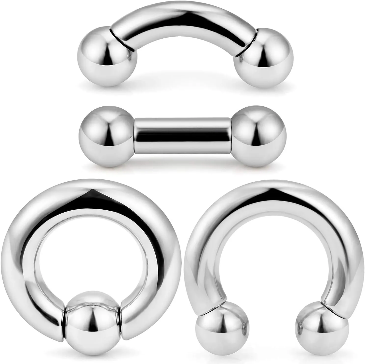 Ocptiy 2G 4G 6G 8G Septum Rings Large Ear Gauges Earrings Stretching Kit 316L Surgical Steel Internally Threaded Big Septum Nose Tongue Lip rings Piercing Jewelry Barbells 12mm 16mm 4Pcs