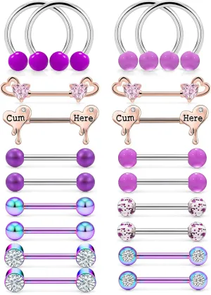 Ocptiy Purple Nipple Rings for Women 14G Surgical Steel Nipple Shield Barbell Ring Bar Nipplerings Body Piercing Jewelry for Women