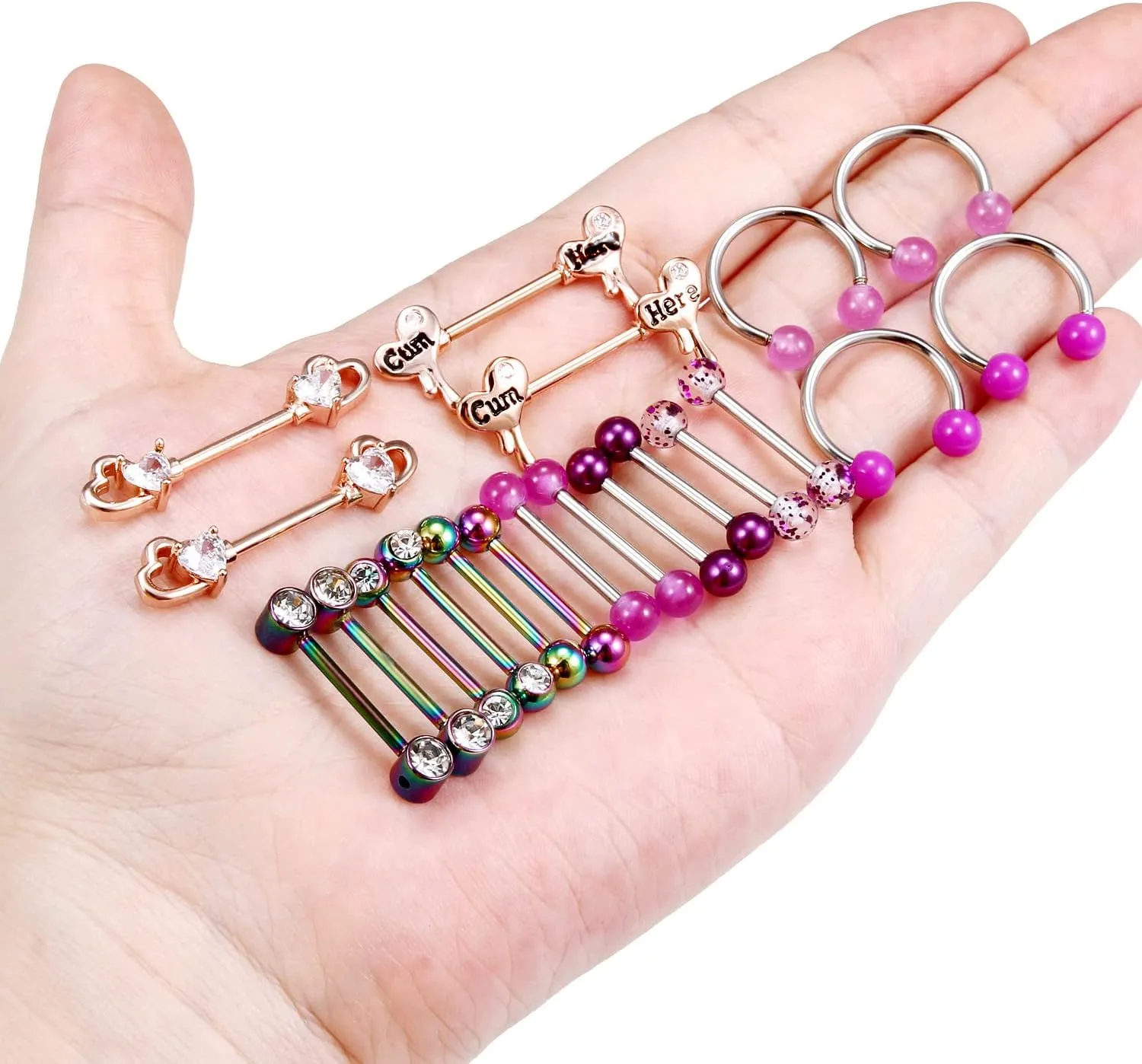 Ocptiy Purple Nipple Rings for Women 14G Surgical Steel Nipple Shield Barbell Ring Bar Nipplerings Body Piercing Jewelry for Women