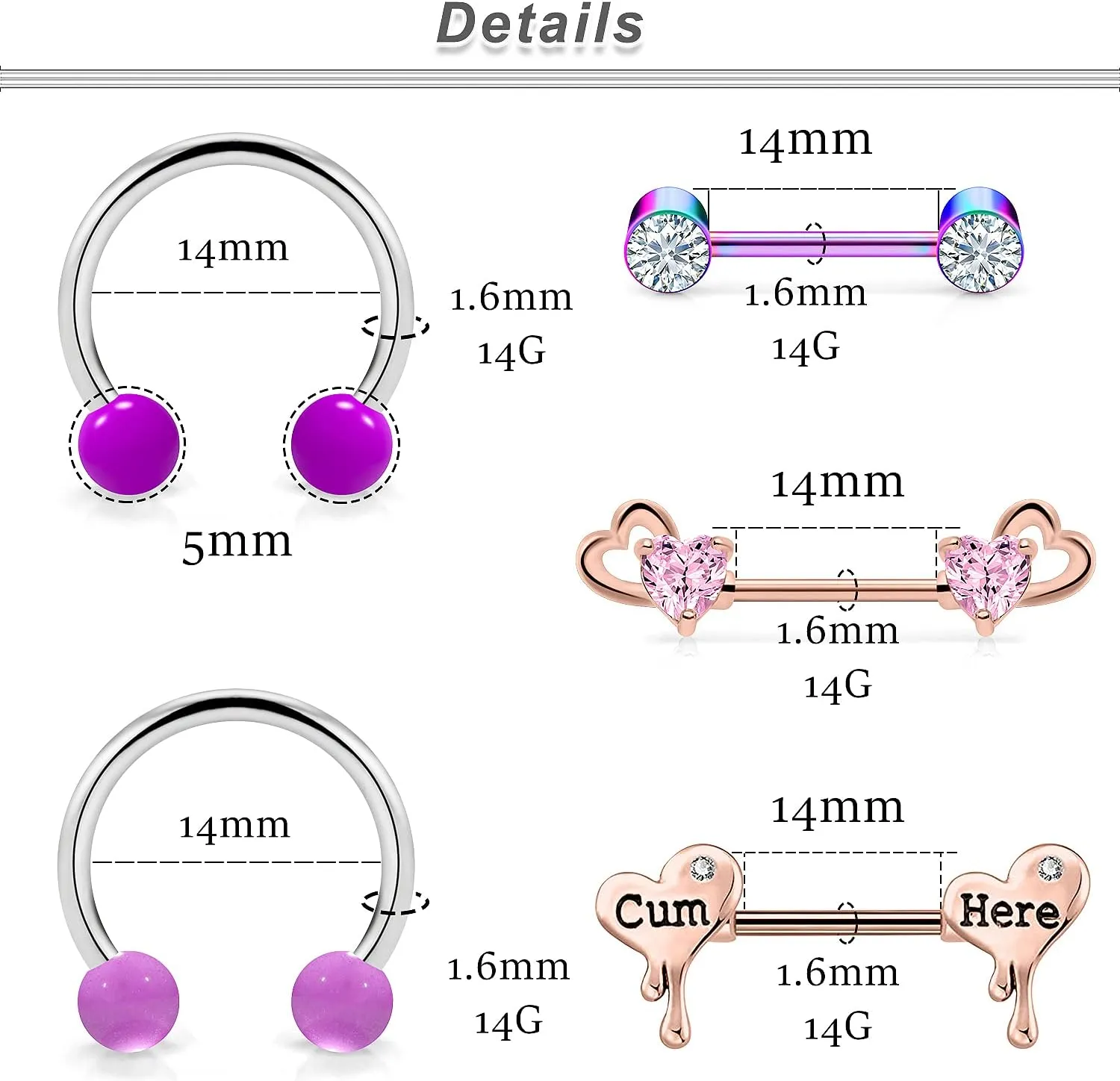 Ocptiy Purple Nipple Rings for Women 14G Surgical Steel Nipple Shield Barbell Ring Bar Nipplerings Body Piercing Jewelry for Women