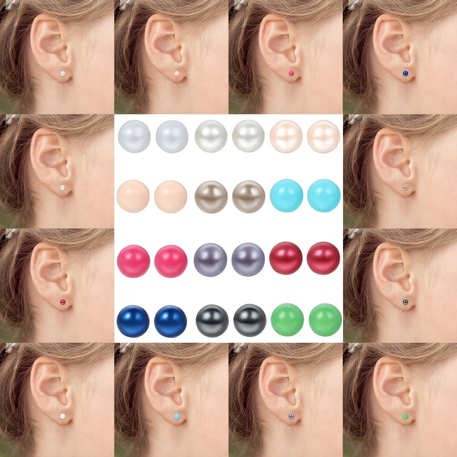 OIDEA 12 Colors Faux Pearl Earrings for Women: Fake Pearl Earrings Stud Set Hypoallergenic Stainless Steel Stud Earrings Set for Women Girls