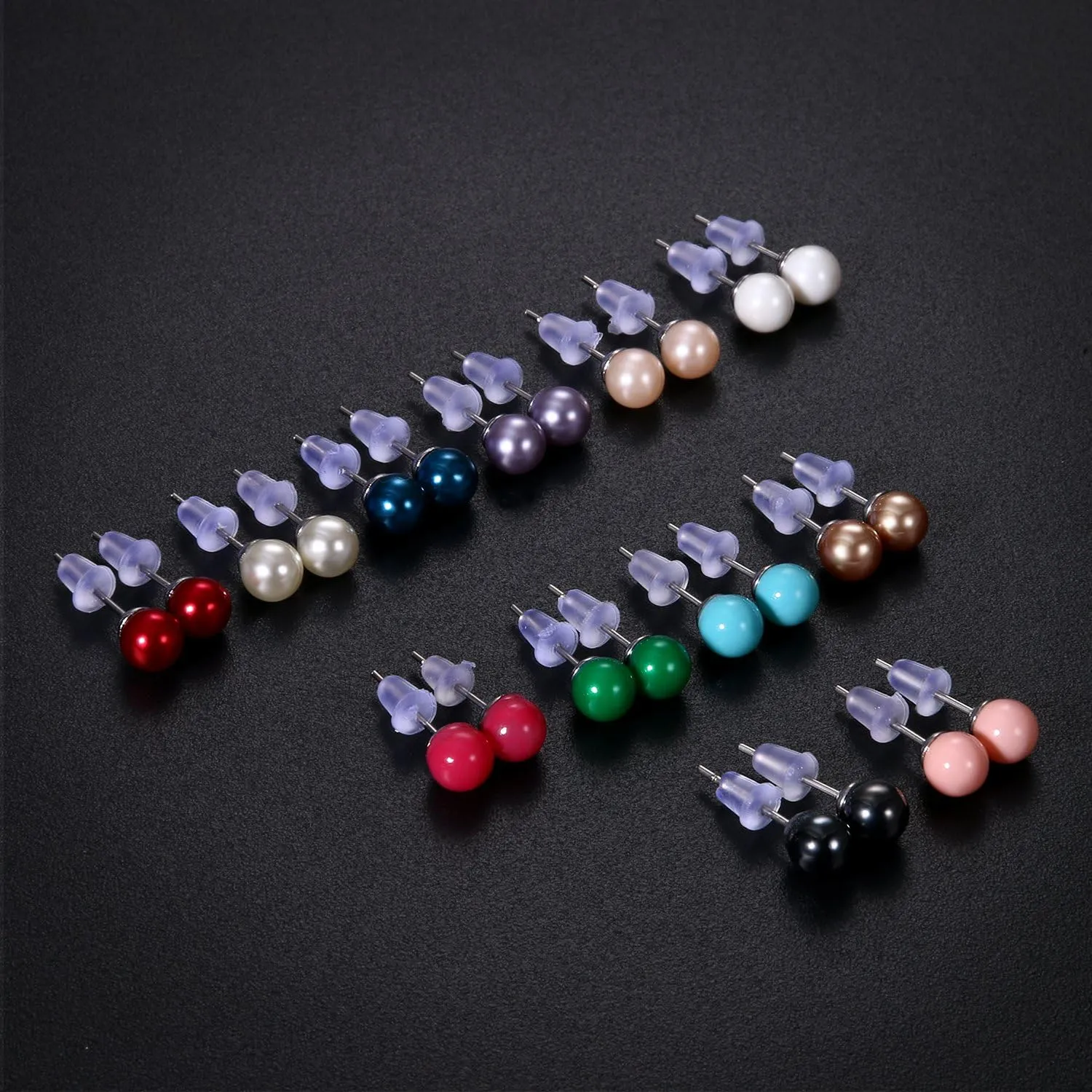 OIDEA 12 Colors Faux Pearl Earrings for Women: Fake Pearl Earrings Stud Set Hypoallergenic Stainless Steel Stud Earrings Set for Women Girls