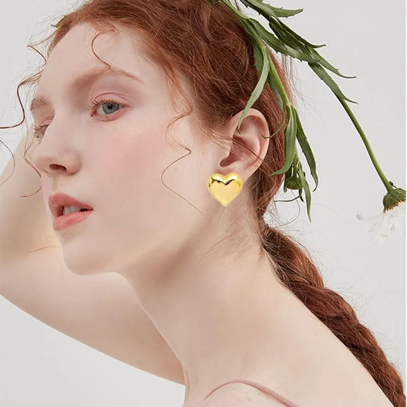 ONLYJUMP 14K Gold Plated Chunky Heart Statement Earrings for Women Trendy Puffy Heart Teardrop Dangle Stud Earrings Minimalist Geometric Heart Earrings