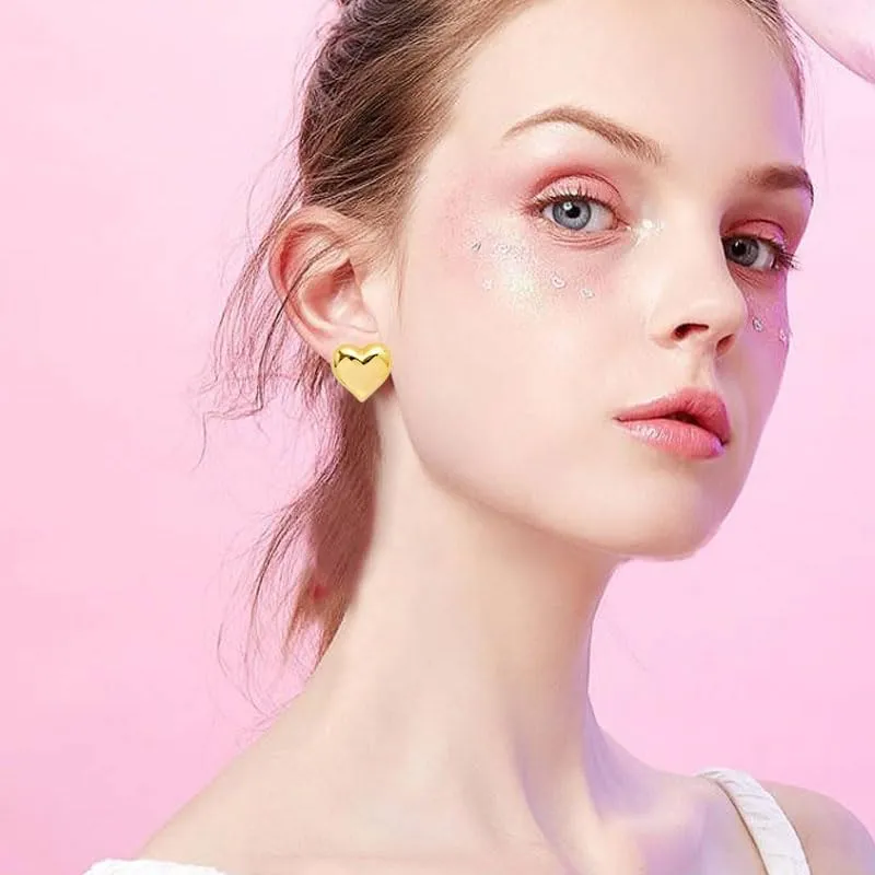 ONLYJUMP 14K Gold Plated Chunky Heart Statement Earrings for Women Trendy Puffy Heart Teardrop Dangle Stud Earrings Minimalist Geometric Heart Earrings