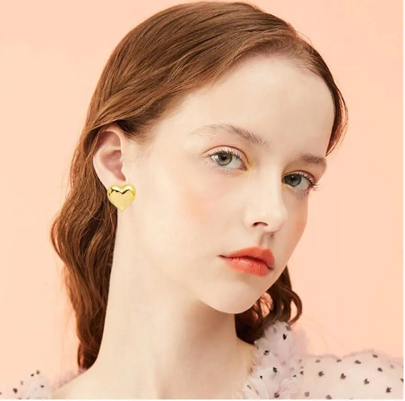 ONLYJUMP 14K Gold Plated Chunky Heart Statement Earrings for Women Trendy Puffy Heart Teardrop Dangle Stud Earrings Minimalist Geometric Heart Earrings