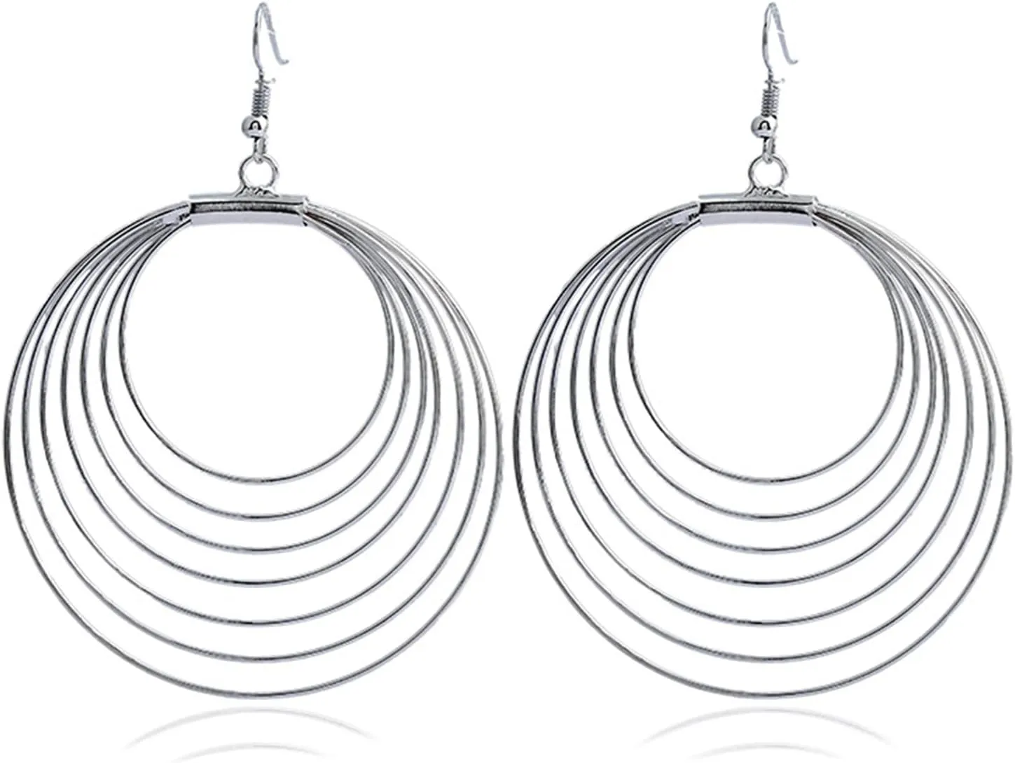 ONLYJUMP Multilayer Round Hoop Earrings for Women Personality Fashion Large Smooth Thin Metal Circle Geometric Boho Multiple Drawing Dangle Drop Statement Earrings Minimalist Jewelry Ladies Gifts