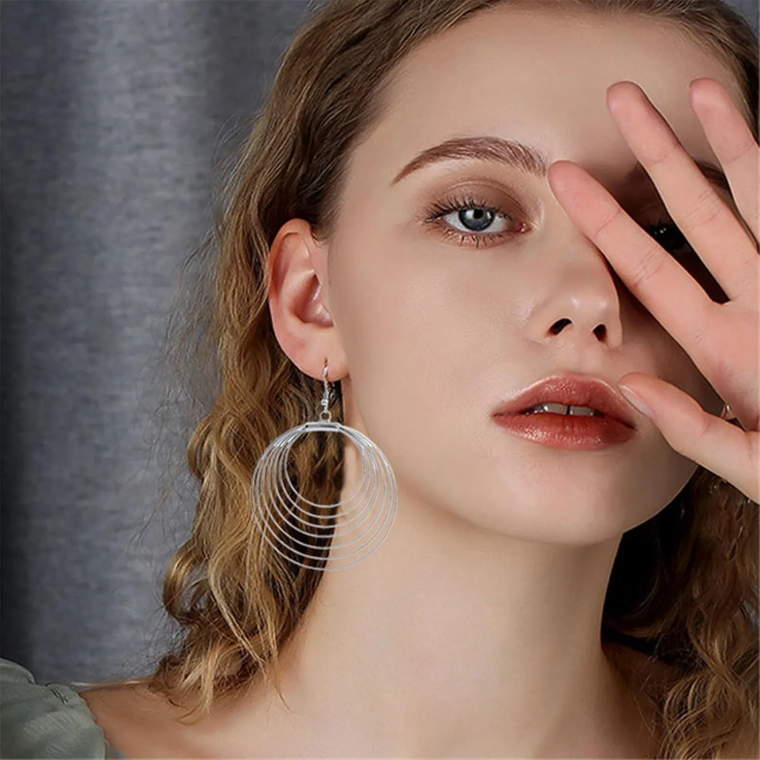 ONLYJUMP Multilayer Round Hoop Earrings for Women Personality Fashion Large Smooth Thin Metal Circle Geometric Boho Multiple Drawing Dangle Drop Statement Earrings Minimalist Jewelry Ladies Gifts