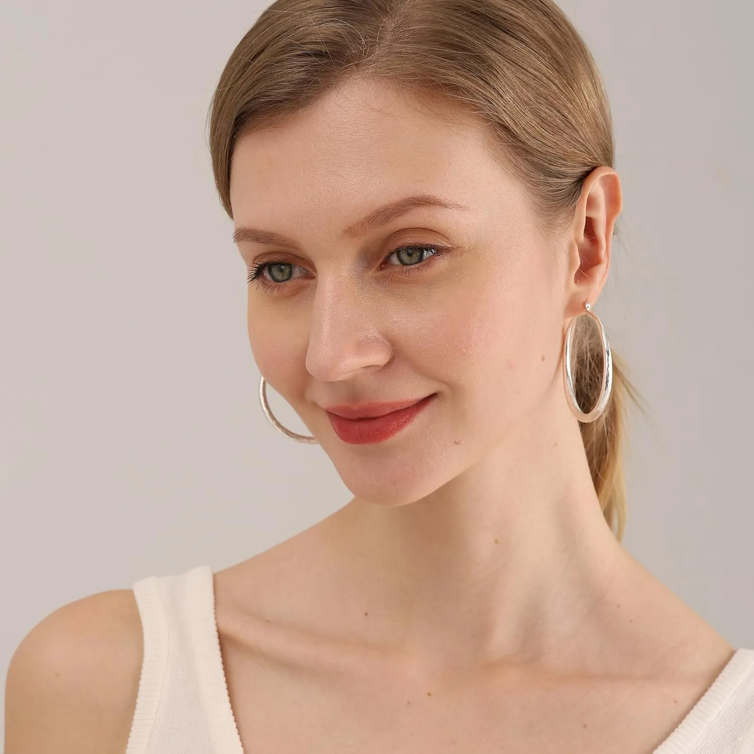 OOOPEL 925 Sterling Silver Hoop for Women Gold Hoop Earrings Hypoallergenic Diamond-Cut Ripples Designed - Non Tarnish Large Hoop Earrings(30/40/50/60/70mm)
