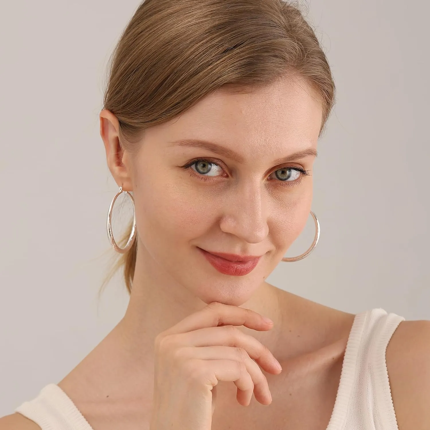 OOOPEL 925 Sterling Silver Hoop for Women Gold Hoop Earrings Hypoallergenic Diamond-Cut Ripples Designed - Non Tarnish Large Hoop Earrings(30/40/50/60/70mm)