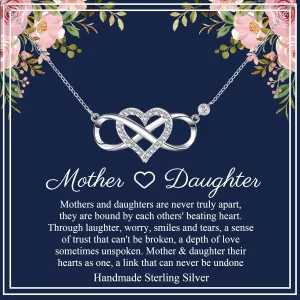 OOOPEL Gift for Mom/Daughter Sterling Silver Infinity Necklace with Heart Mother Daughter Necklace Birthday Mother's Day Gift for Mum Daughter with Love Card