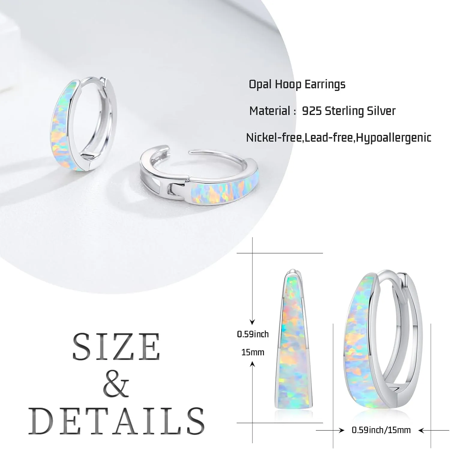 Opal Earrings for Women 925 Sterling Silver Opal Hoop Huggie Earrings Hypoallergenic Cartilage Hoops Earrings Jewelry Gifts for Mother's Day