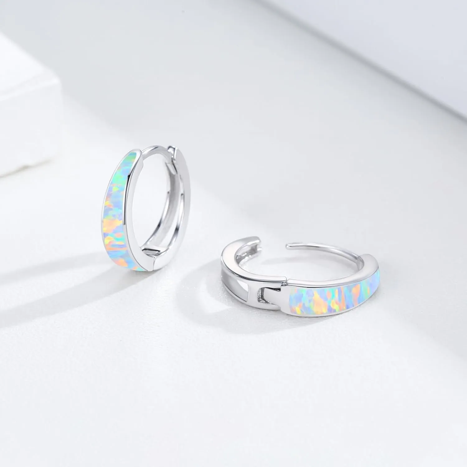 Opal Earrings for Women 925 Sterling Silver Opal Hoop Huggie Earrings Hypoallergenic Cartilage Hoops Earrings Jewelry Gifts for Mother's Day