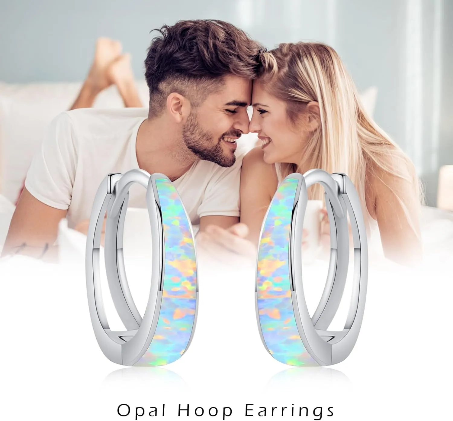 Opal Earrings for Women 925 Sterling Silver Opal Hoop Huggie Earrings Hypoallergenic Cartilage Hoops Earrings Jewelry Gifts for Mother's Day