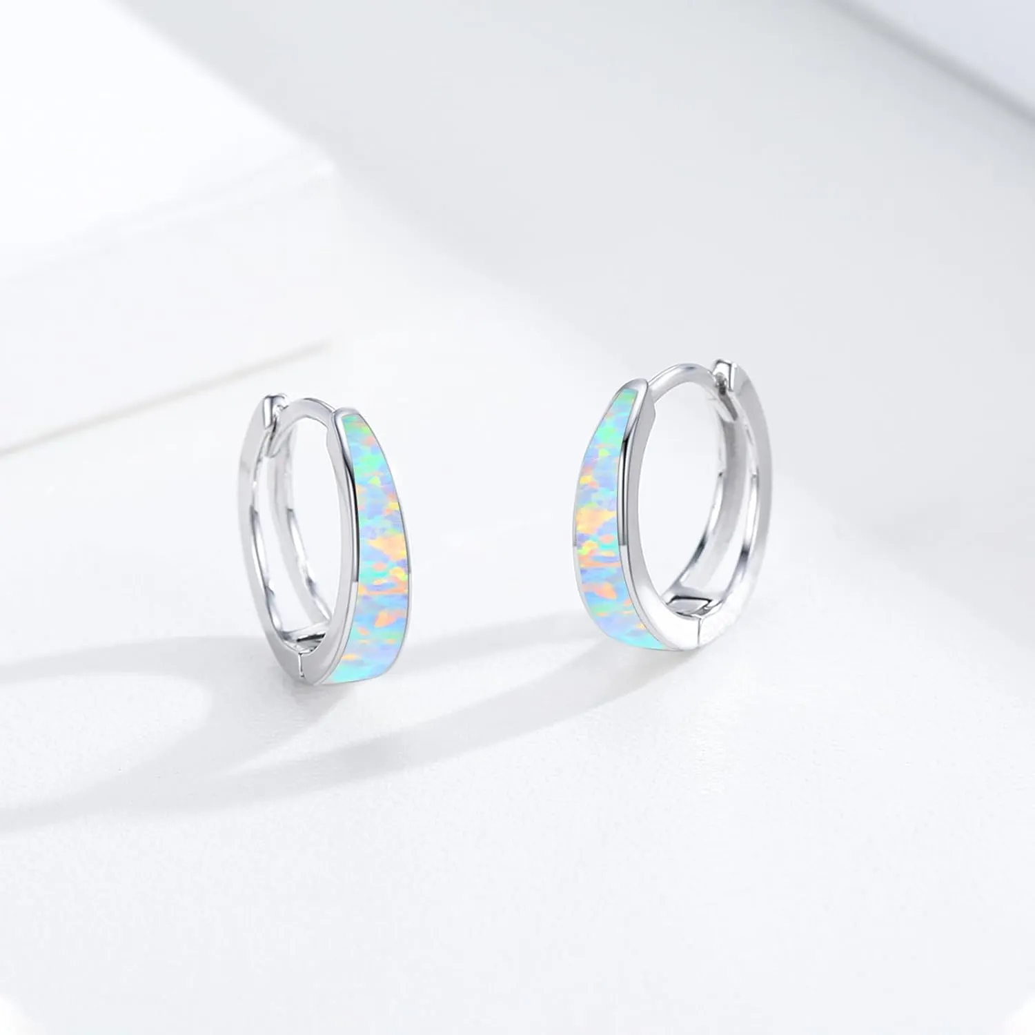 Opal Earrings for Women 925 Sterling Silver Opal Hoop Huggie Earrings Hypoallergenic Cartilage Hoops Earrings Jewelry Gifts for Mother's Day