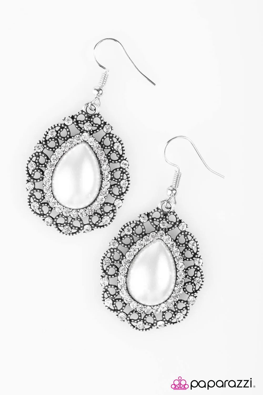 Open Door Jewelry - Always Wear Your Crown - White Earring - Paparazzi Accessories