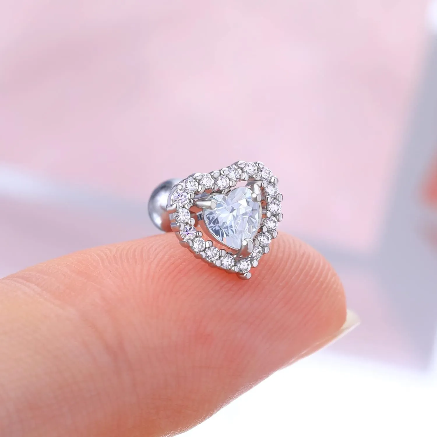 OUFER 16G Helix Earrings, Heart Shiny Clear CZ Helix Piercing Jewelry, 316L Surgical Steel Cartilage Earrings, Tragus Daith Rook Sung Lobe Piercing Jewelry For Women And Men