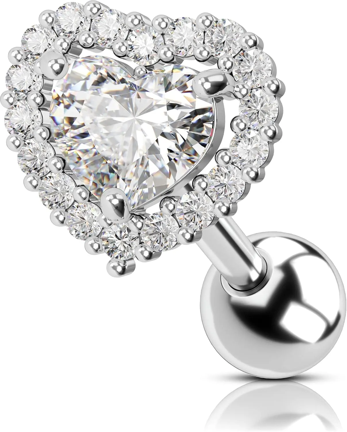 OUFER 16G Helix Earrings, Heart Shiny Clear CZ Helix Piercing Jewelry, 316L Surgical Steel Cartilage Earrings, Tragus Daith Rook Sung Lobe Piercing Jewelry For Women And Men
