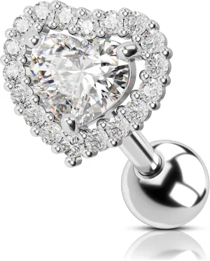 OUFER 16G Helix Earrings, Heart Shiny Clear CZ Helix Piercing Jewelry, 316L Surgical Steel Cartilage Earrings, Tragus Daith Rook Sung Lobe Piercing Jewelry For Women And Men
