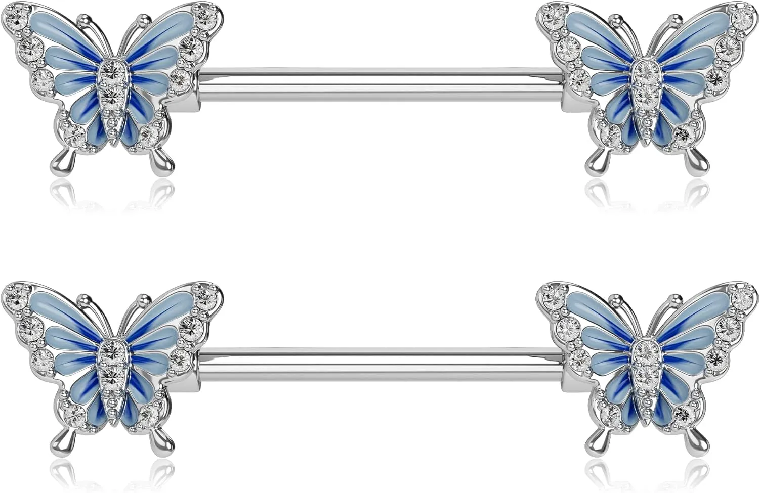 OUFER Butterfly Nipple Rings, 316L Surgical Steel Paved Shiny Clear CZ Nipple Barbells,14G Nipple Piercing Jewelry for Women