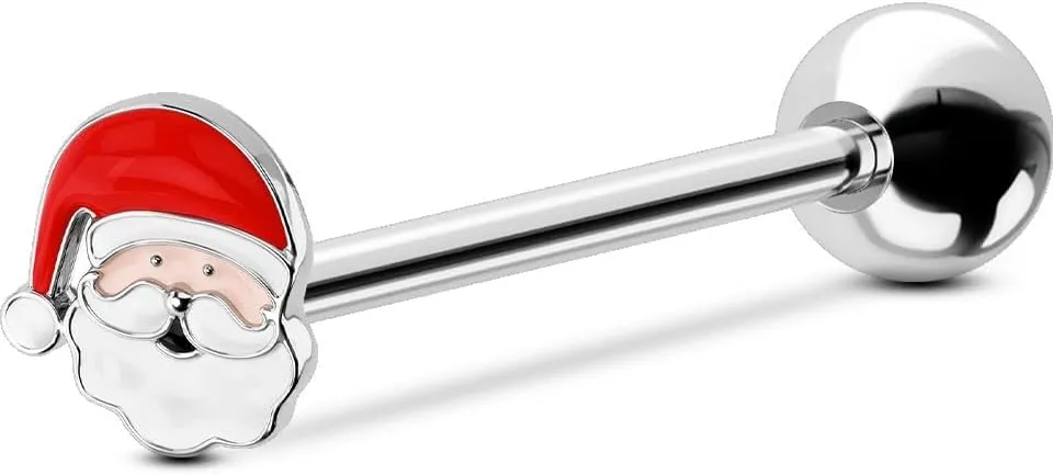 OUFER Christmas Tongue Rings, 316L Surgical Steel Tongue Piercing Jewelry, Tongue Jewelry, Cute Tongue Barbells, Tongue Rings for Women Men
