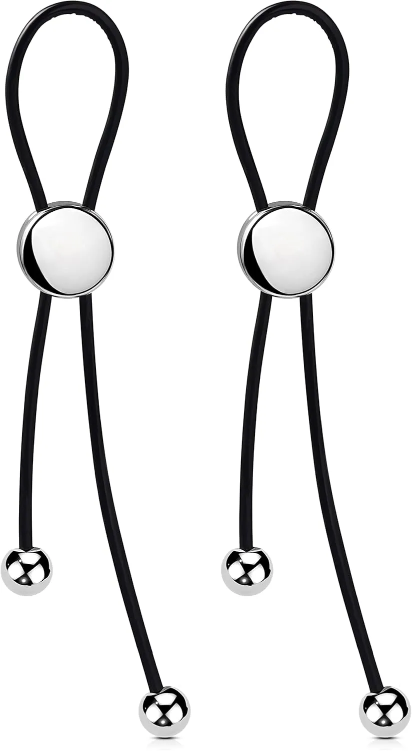 OUFER Faux Nipple Rings, Adjustable Fake Nipple Piercing Jewelry, Leather Material Drawstring Design Non-Pierced Jewelry