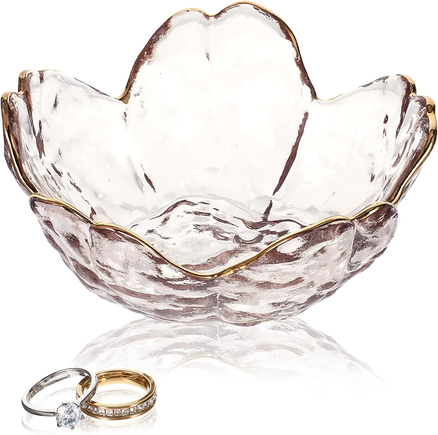 Ouligay Small Cute Jewelry Dish Tray Flower Jewelry Ring Dish Trinket Tray Ring Holder for Women Glass Jewelry Plate Dish with Gilt-Edged Blossom Design Gift for Wife Mom Daughter(Pink)