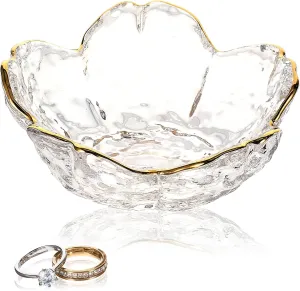 Ouligay Small Cute Jewelry Dish Tray Flower Jewelry Ring Dish Trinket Tray Ring Holder for Women Glass Jewelry Plate Dish with Gilt-Edged Blossom Design Gift for Wife Mom Daughter(Transparent)