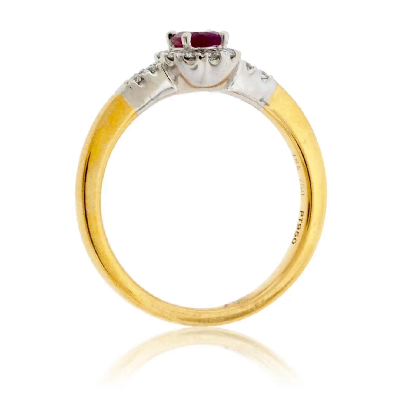 Oval Red Beryl Emerald & Diamond Halo Yellow Gold Ring