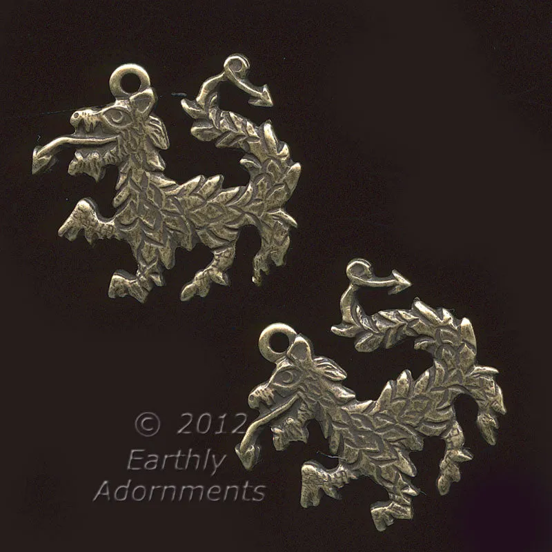 Oxidized stamped brass Chinese dragon charm. 14x15mm Pkg. of 2. b9-0824
