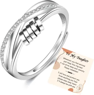 PABBEU Anxiety Ring for Women 925 Sterling Silver Fidget Ring With Cubic Zircon Adjustable Stress Spinner Anxiety Ring for Women