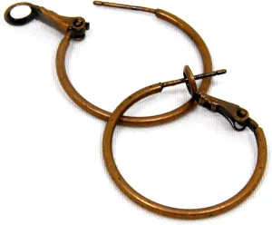 Pair of Antique Copper Plated Brass Plain Leverback Omega Lever Rustic Vintage Hoop Earrings with Antiqued Finish