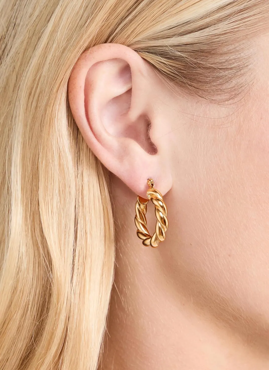 PANSTAR 18K Gold Plated Oval Pearl Small Hoops Drop Earrings for women, Baroque Freshwater Pearls Dangle Huggies Earrings, Gold Vermeil Earrings