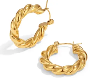 PANSTAR 18K Gold Plated Oval Pearl Small Hoops Drop Earrings for women, Baroque Freshwater Pearls Dangle Huggies Earrings, Gold Vermeil Earrings