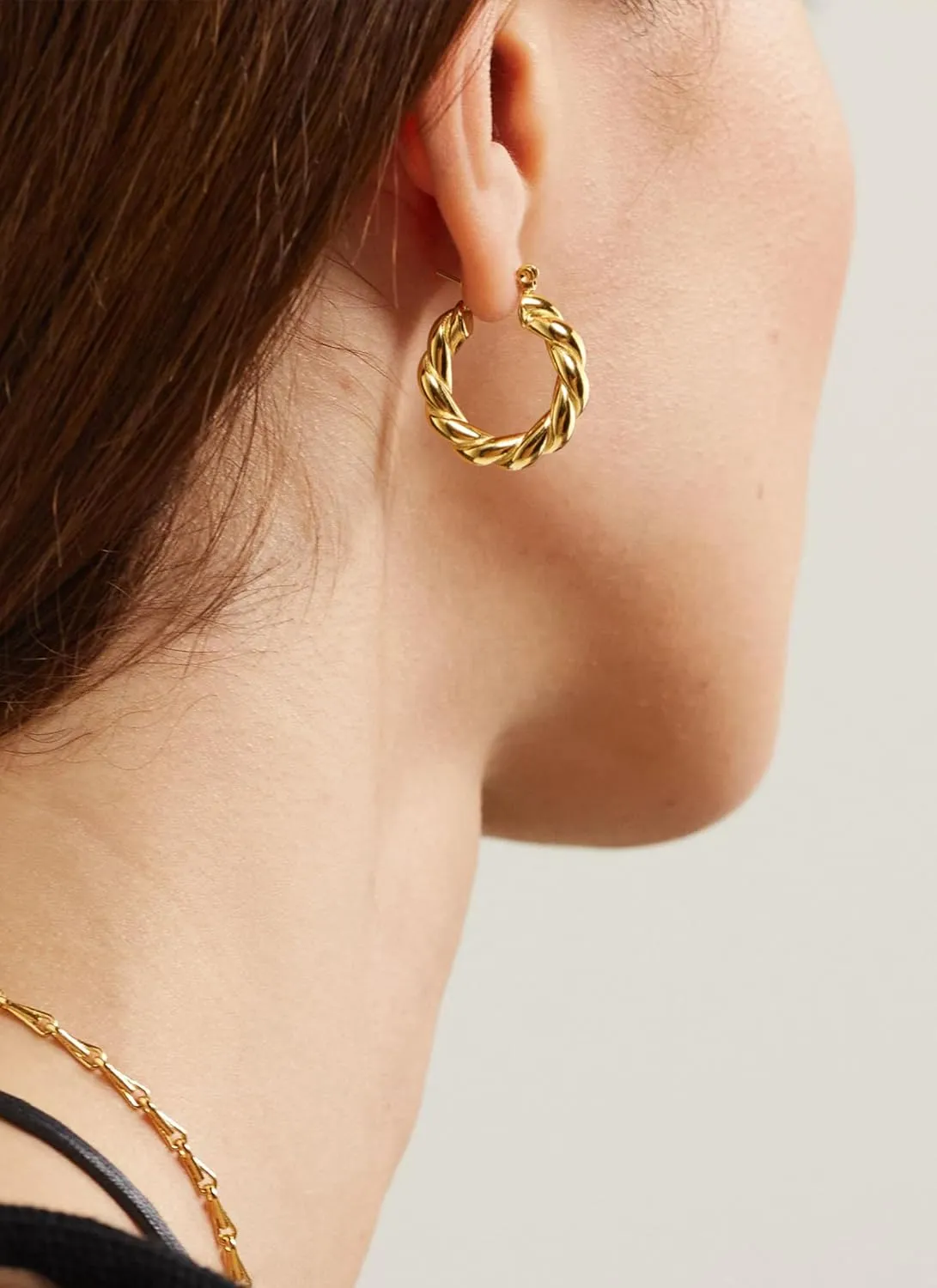 PANSTAR 18K Gold Plated Oval Pearl Small Hoops Drop Earrings for women, Baroque Freshwater Pearls Dangle Huggies Earrings, Gold Vermeil Earrings