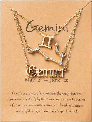 PANTIDE 3Pcs Constellation Zodiac Layer Necklaces for Women Girls, Retro 14K Gold Plated 12 Constellation Pendant Necklace Exquisite Letter Horoscope Old English Zodiac Sign Jewelry Birthday Gift