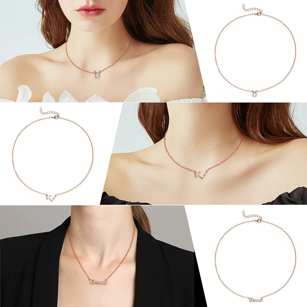 PANTIDE 3Pcs Constellation Zodiac Layer Necklaces for Women Girls, Retro 14K Gold Plated 12 Constellation Pendant Necklace Exquisite Letter Horoscope Old English Zodiac Sign Jewelry Birthday Gift