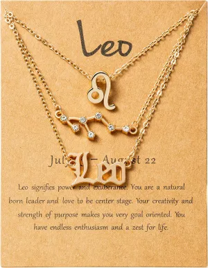 PANTIDE 3Pcs Constellation Zodiac Layer Necklaces for Women Girls, Retro 14K Gold Plated 12 Constellation Pendant Necklace Exquisite Letter Horoscope Old English Zodiac Sign Jewelry Birthday Gift