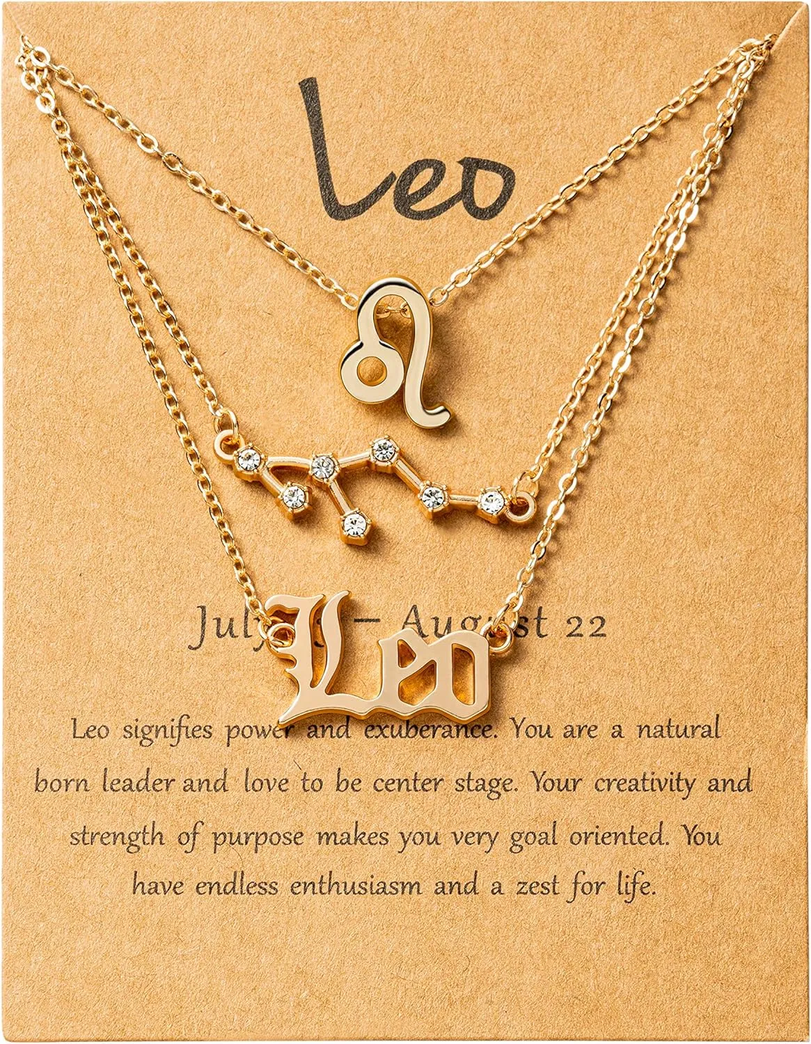 PANTIDE 3Pcs Constellation Zodiac Layer Necklaces for Women Girls, Retro 14K Gold Plated 12 Constellation Pendant Necklace Exquisite Letter Horoscope Old English Zodiac Sign Jewelry Birthday Gift