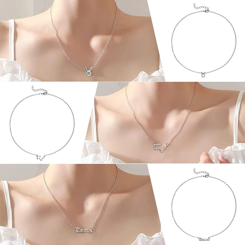 PANTIDE 3Pcs Constellation Zodiac Layer Necklaces for Women Girls, Retro 14K Gold Plated 12 Constellation Pendant Necklace Exquisite Letter Horoscope Old English Zodiac Sign Jewelry Birthday Gift