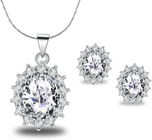 Paris Jewelry 18K White Gold Created Diamond Round 2 Carat Oval Necklace Plated 18 inch