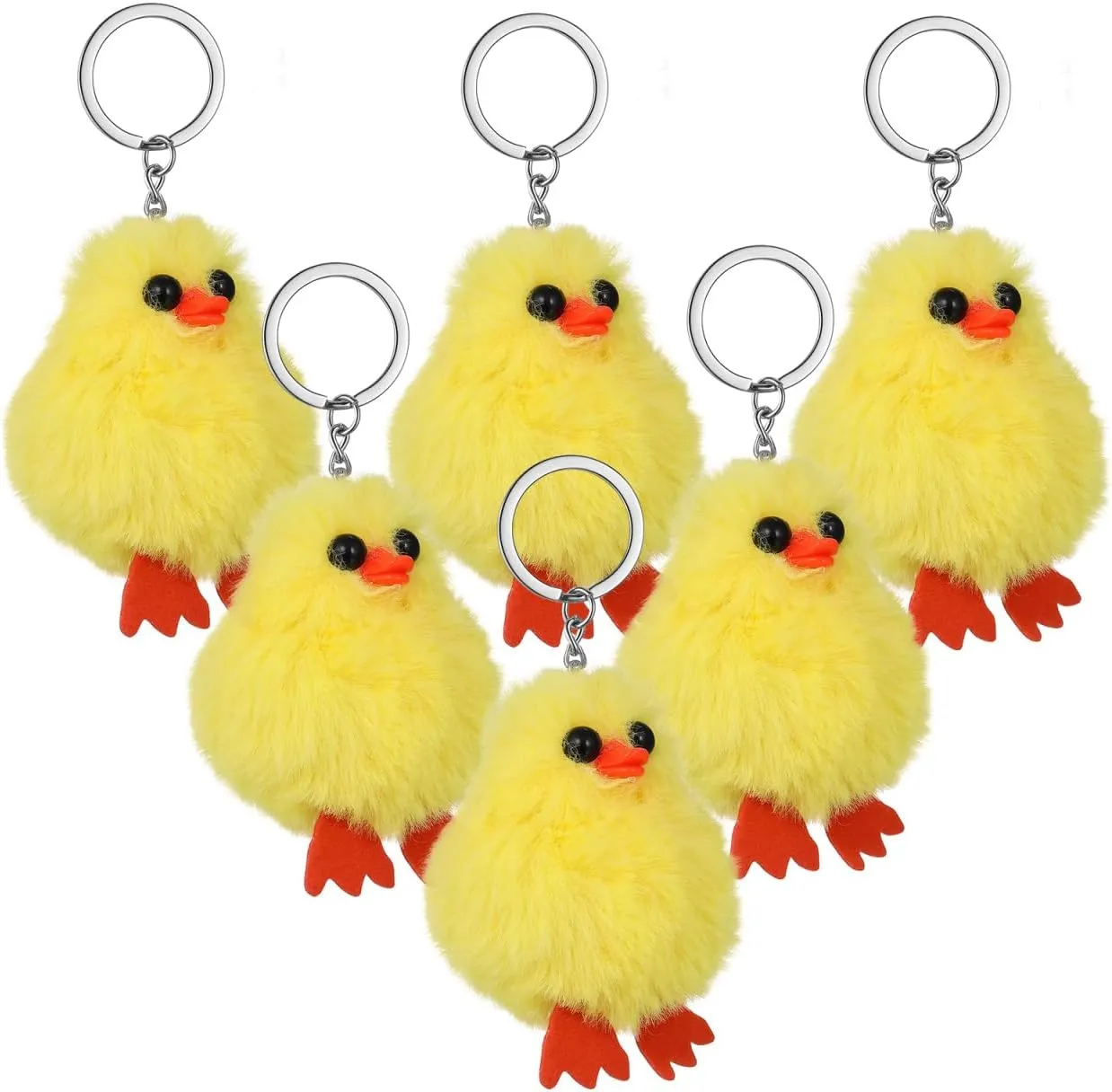 PartyKindom 6pcs Cute Duck Plush Keychains, Soft Plush Animal Key Ring Ornament for Bags, Keys, Backpacks