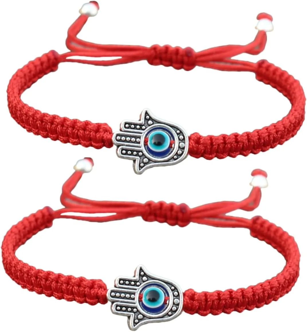 PartyKindom Evil Eye Charms for Bracelets 2pcs Handmade Braided Bracelet Adjustable Evil Eye Amulet Sturdy Rope