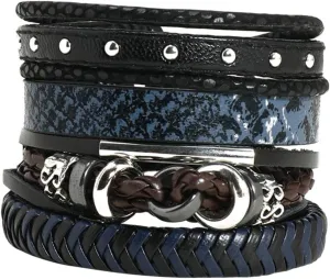 PartyKindom Ladies Bracelet Set Multi-layered Leather Bracelets Unisex Trendy Jewelry for Women Men