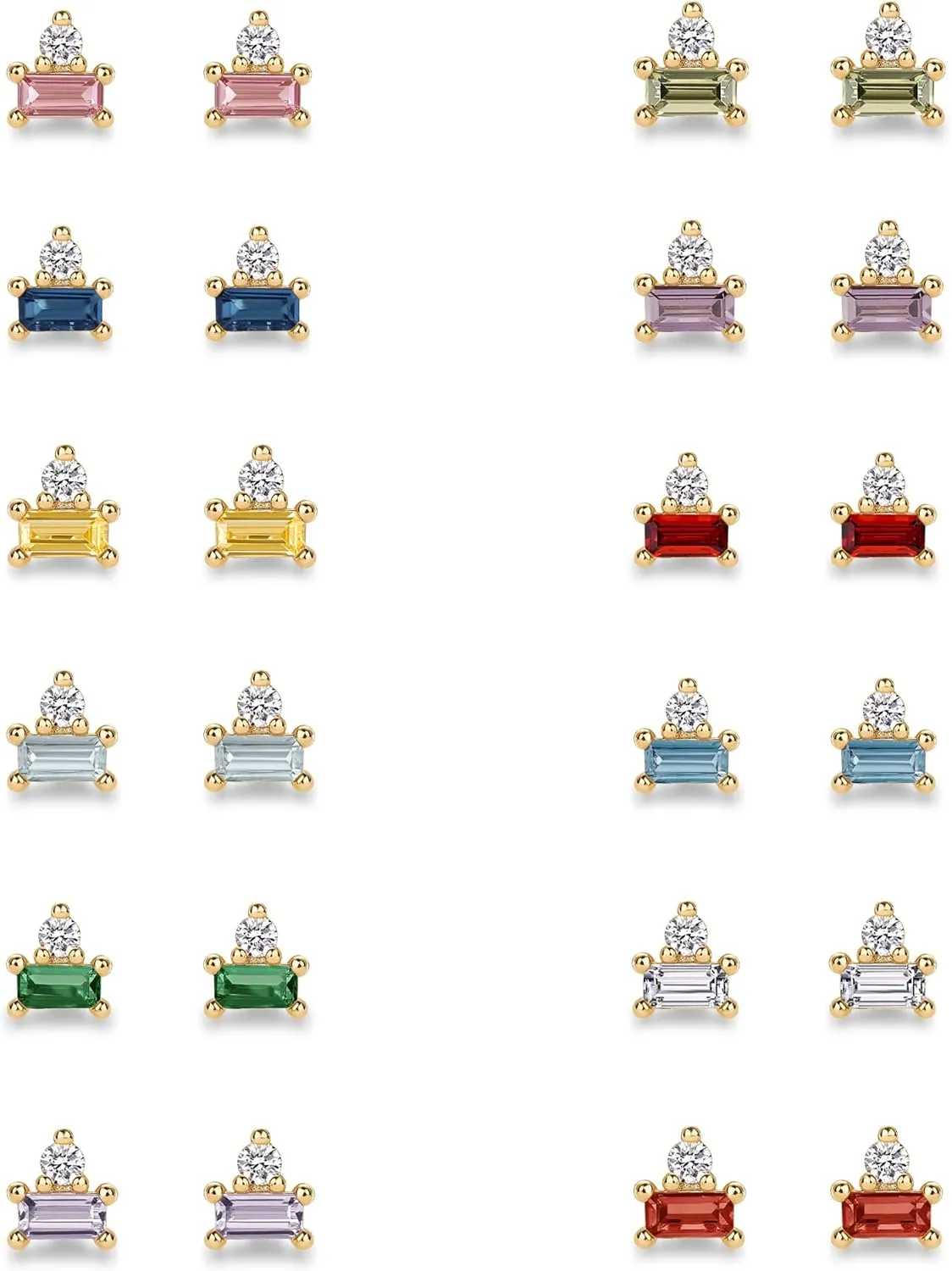 PAVOI 14K Gold Plated Sterling Silver Posts Colored Birthstone Flatback Stud Earrings for Women - Gemstone Cubic Zirconia Screwback Earrings - Dainty Helix Cartilage Piercing Jewelry