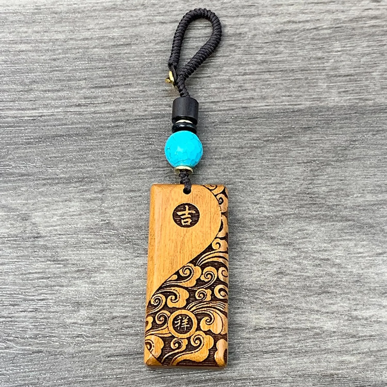 Peach Wood Hand Carved Lucky Keychain with Openable Knot Feng Shui Good Luck Charms