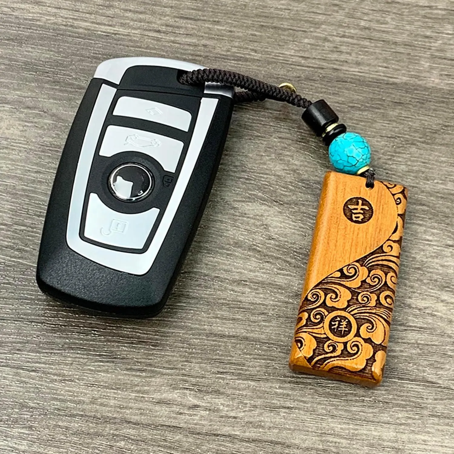 Peach Wood Hand Carved Lucky Keychain with Openable Knot Feng Shui Good Luck Charms