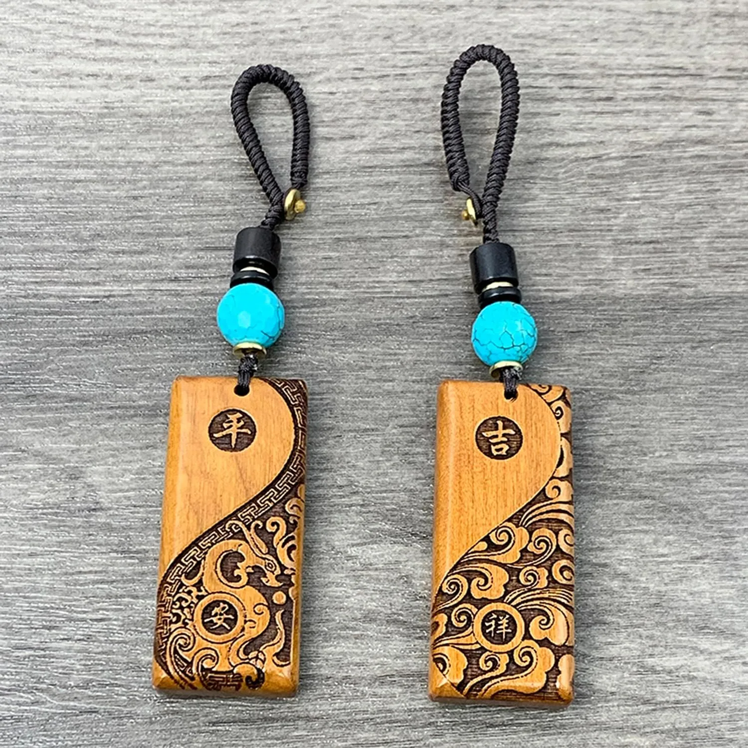 Peach Wood Hand Carved Lucky Keychain with Openable Knot Feng Shui Good Luck Charms