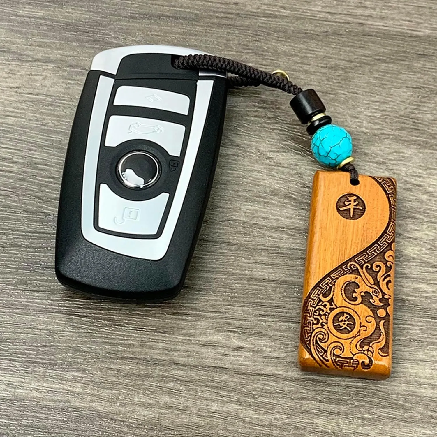 Peach Wood Hand Carved Lucky Keychain with Openable Knot Feng Shui Good Luck Charms