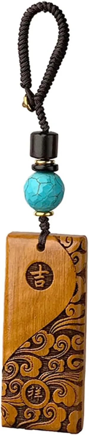 Peach Wood Hand Carved Lucky Keychain with Openable Knot Feng Shui Good Luck Charms